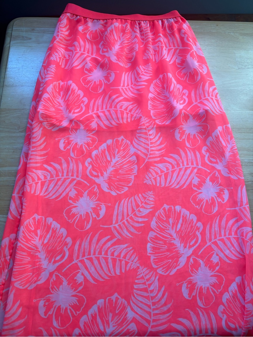 Coral Pink Tropical Floral Maxi Skirt